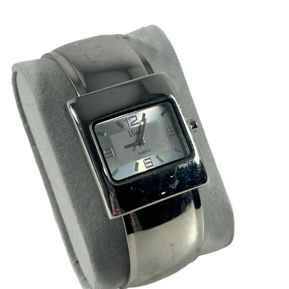Vivani Silver Tone Ladies Watch Clamper Style Bangle Modern Minimalist READ